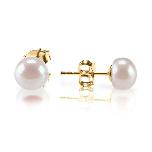 PAVOI Sterling Silver, 14K Gold Plated, AAA+ Quality Handpicked Freshwater Cultured Stud Pearl Earrings