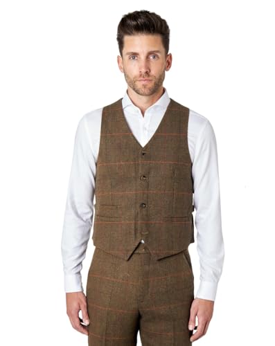 XPOSED of London Los Hombres de Brown Tweed Comprobar Chaleco [PWC-JARVIS-7250-5-54UK,64EU