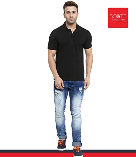 Image of Scott International Men's Organic Cotton Regular Fit Polo T-Shirt (Plain Black, 3XL)