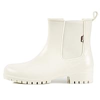 Planone Short rain Boots for Women and Waterproof size 7.5 Cream white Garden Shoes，Anti-Slipping White Chelsea Rainboots for Ladies with Comfortable Insoles，Stylish Light Ankle rain Shoes and Outdoor Work Shoes