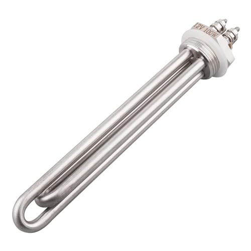 Edelstahl-Heizpatrone 1 Zoll (DN25) Durchmesser 33.2 mm 12 V 100 W BSP Messingflansch mit Silikonring