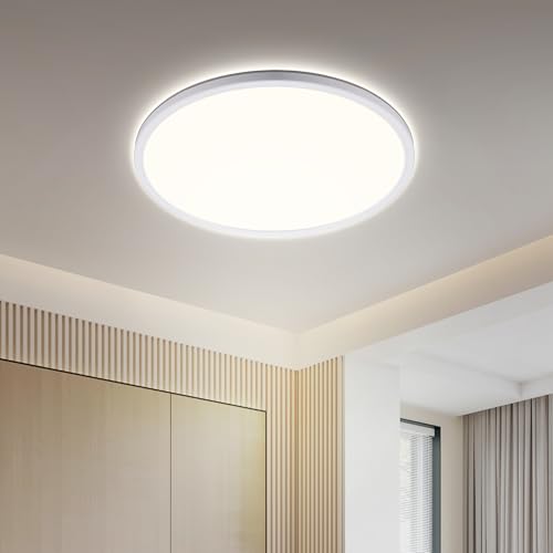 ONDTA LED Deckenleuchte Flach 22W, 4000K Neutralweiß 2800LM Deckenlampe Küche, IP44 Wasserfest Badezimmer Lampe Decke, Ultra Dünn LED Panel für Flur Wohnzimmer Schlafzimmer Büro Balkon, Rund Ø42cm