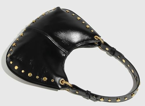 Trendy Studded Crescent Bag for Women Y2K Punk Purse with Chain Strap Burgundy Underarm Shoulder Crossbody Bag 20253