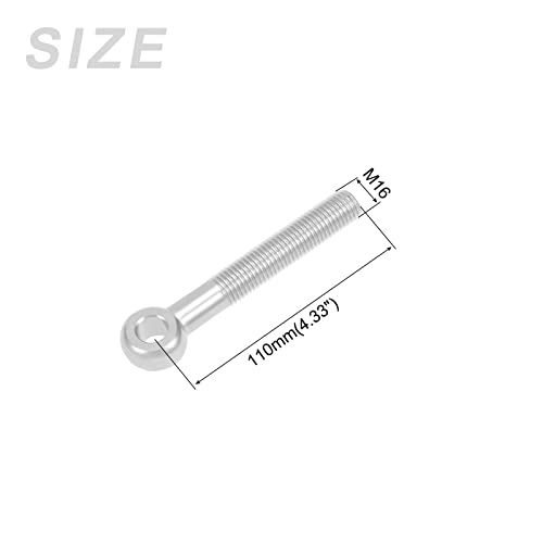 Image of METALLIXITY Shoulder Swing Lifting Bolt (M16x110mm) 1Pcs, 304 Stainless Steel Eye Bolts - for Home Renovation, Pipeline Gate Valves Fasteners, Silver