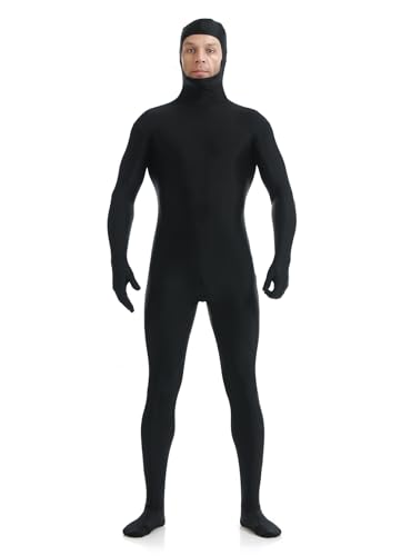 ATHX Men's and Women's Spandex Open Face Bodysuit Costume Adult Stretchy Halloween Cosplay Body Suit Zentai Suit Outfits (Black, Medium)