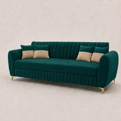 Image of CASASTYLE Signature Velour 3 Seater Sofa Set | Boston Matte Fabric | 40D Foam + Zigzag Spring | 3-Yr Warranty (Ocean Green)