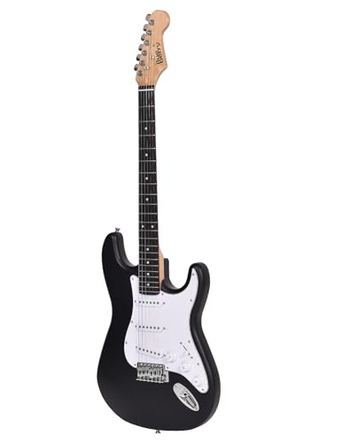 Image of Blueberry R-701-M Full Size Electric Guitar, Tech Rosewood Fretboard, Chrome-Plated Hardware, SSS Pickup, 6-String Right-Handed Beginner Kit with Bag, Strap, Strings & 2 Picks (Black, Value Pack)