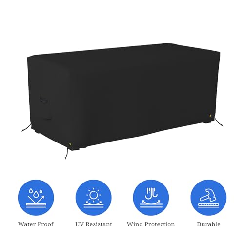 Covers & all Rectangle Ottoman Cover, 12 Oz Waterproof UV & Weather Resistant Patio Garden Furniture Stool Protector, Indoor Outdoor with Air Vents & Drawstrings (32"L x 22"W 17"H, Black) - Thumbnail 3