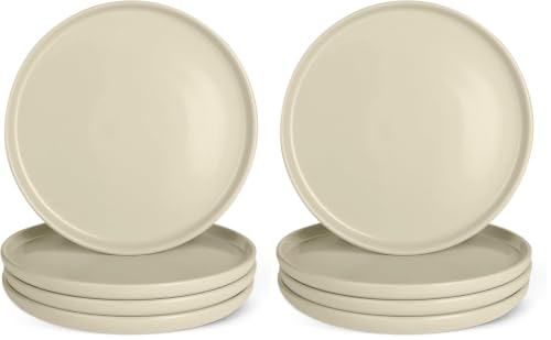 Image of Amazon Basics Glazed Stoneware Dinner Plates, Ceramic 4-Piece Set, Microwave and Dishwasher-Safe, 10.5 in., Ivory (Pack of 2)