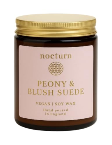 Image of Nocturn Scented Summer Candle - Peony & Blush Suede - Handmade Organic Soy Wax - Aromatherapy Birthday Gift for Women