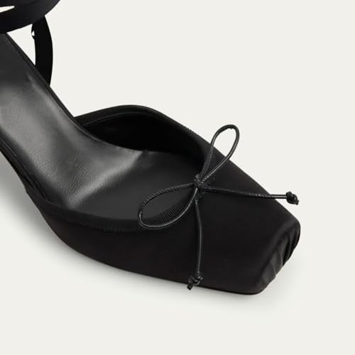 SYHXYHEG Black Heels Closed Square Toe Ballet Heels Lace Up Ballerina Pumps Comfortable Strappy Heel Women Shoes Party Casual Evening Ballroom Dance Shoes Size 8 by SYHXYHEG - Used condition - Image 2