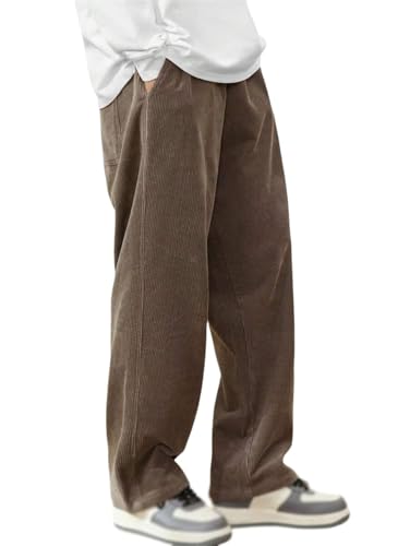 Mens Corduroy Casual Pants, Drawstring Elastic Waist Straight Leg Sweatpants, Fashion Loose Fit Wide Leg Pants4