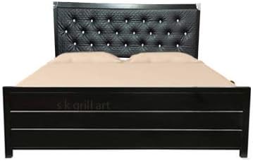 s k grill art Wrought Iron Coated Frame Leather Head Board Storage Bed (6 X 6, Black with 4'' Mattress)