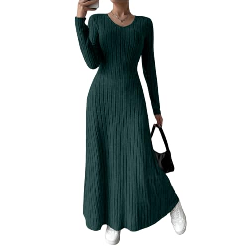 Winterkleid Damen Lang Elegant Strickkleid Damen Winter Warm Pulloverkleid Maxi A Linie Strickkleider Langarm Kleid Curvy Herbstkleid V Ausschnitt...