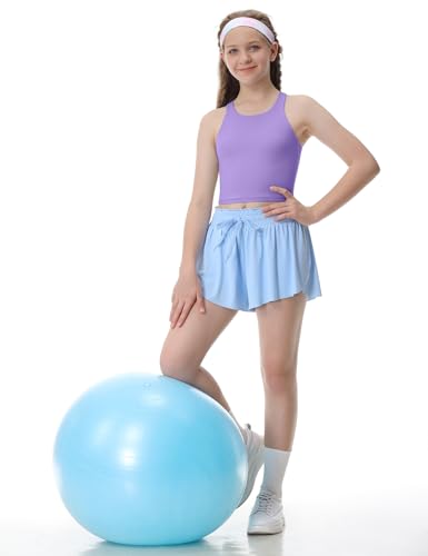 Image of Girls Tank Tops Double Lined Crop Tops for Kids High Crew Neck Racerback Basic Sleeveless Dance Top for Girls