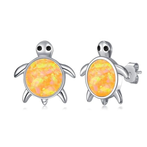 Pendientes de tortuga para niña en plata de ley 925 con detalles de ópalo ámbar brillante