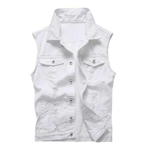 Denim Vest Men Ripped Distressed Classic Vintage Western Sleeveless Button Down Jean Vest