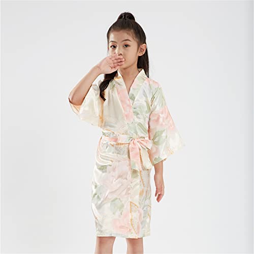 Girls Silky Satin Kimono Robe Cute Flower Graphic Nightgowns Bathrobe with Belt Soft Summer Loungewear Pajamas Dress3