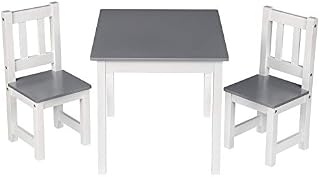 WOLTU Wooden Kids' Children's Table with 2 Chairs Stools Set for Preschoolers Boys and Girls Activity Build & Play Table Chair Set White+Grey SG014
