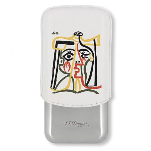 Étui 3 cigares Dupont Picasso blanc, accessoire de luxe en cuir véritable
