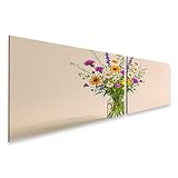 Impression sur toile de qualité supérieure. Motif : décoration murale avec bouquet coloré de fleurs sauvages saisonnières dans un vase en verre - floral