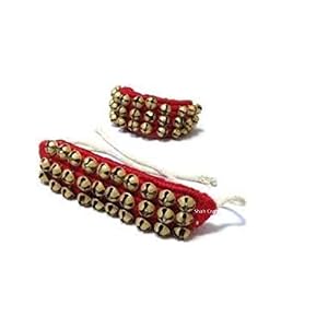 Kathak Gungroo/Musik Fußkettchen Paar (30+30) Glocken gebunden mit Baumwolle roter Pad Indische Klassische Tänzerin Musik Instrument Rot