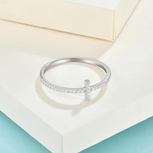 Cross Ring for Women 925 Sterling Silver Thin Cross Rings Religious Christian CZ Eternity Statement Ring Size 5-104