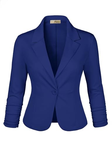 Hybrid & Company Womens Lightweight Casual Work Office Stretch Ponte Cardigan Blazer Jacket JK1131 Royal M