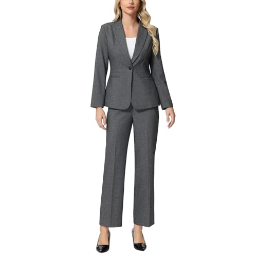 Lamgool Women's Suits 2 Piece Blazer Pants Set Peak Lapel One Button Business Outfits for Work Professional