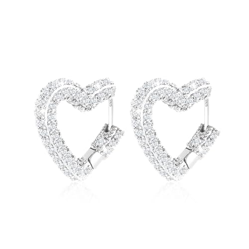 Créoles Coeur Argent 925 Sterling Boucle D'oreille Coeur Femme Argent Creole Grands Acier Inoxydable avec Zircon Hypoallergéniques Boucle Boreille Huggie Bijoux...