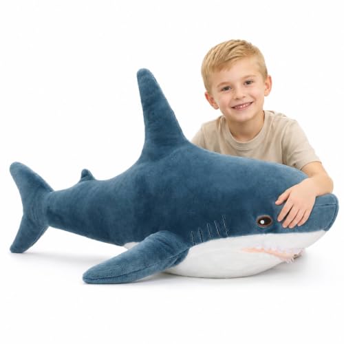 Image of MorisMos 39inch Giant Shark Stuffed Animal Plush, Large Stuffed Shark Toy, Soft Shark Pillow for Kids Boys Girls Birthday Christmas, Blue
