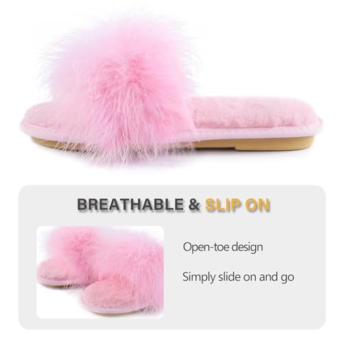Image of Fur Story Women's Furry Slippers Open Toe Fuzzy Slippers Memory Foam Fluffy House Sandal