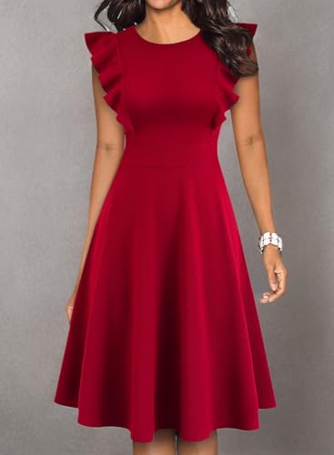 Image of YATHON Women's Vintage Ruffle Sleeve Floral A Line Cocktail Party Dresses
