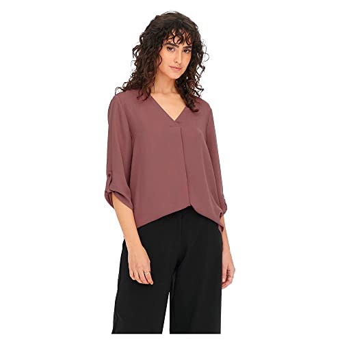 JdY Damen Lange Freizeit Hemd Bluse 3/4 Ärmel Tunika Longshirt Loose Oberteil Locker Leicht JDYDIVYA, Farben:Braun-2, Größe:44