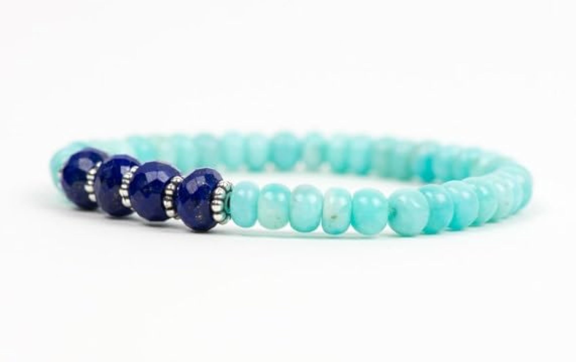 Natural Amazonite & Lapis Lazuli Gemstone Stretch Bracelet, Unisex Gift