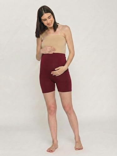 Image of Women's High Waist & Mid-Thigh Cotton Lycra Maternity Shorts|Pregnancy Panty|Maternity Panties Over The Belly for The Pre & Post Pregnancy