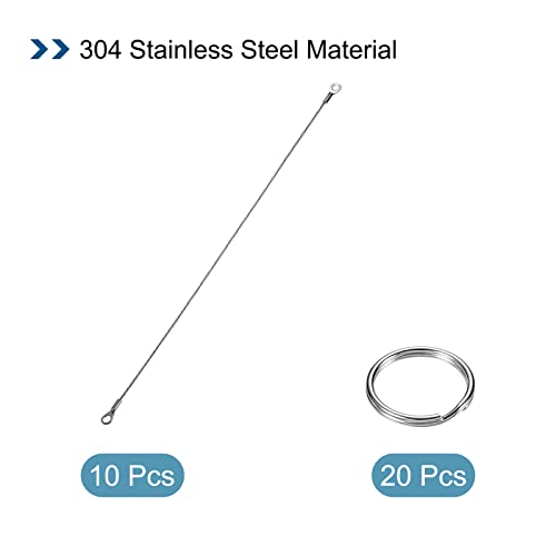 Image of PATIKIL Stainless Steel Lanyard Cable 2mmx30cm, 10 Pack Eyelets Ended Security Wire Rope with 20 Pack Key Ring