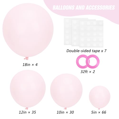 Image of RUBFAC 135pcs Pale Pink Balloons Different Sizes Pack of 18 12 10 5 Inch, Latex Light Baby Pastel Pink Balloon Garland Arch Kit for Baby Shower Engagement Bachelorette Wedding Birthday Party