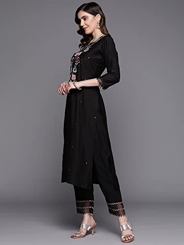 Image of INDO ERA Women's Viscose Embroidered Straight Kurta Pant With Dupatta Set