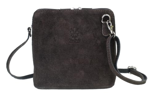 Girly Handbags Bolso bandolera pequeño de piel de ante para mujer, café, W 17, H 17, D 8 cm (W 6, H 6, D 3 inches)