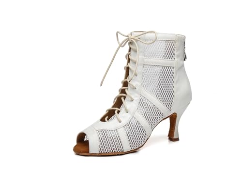 Image of Dance Practice Shoes for Women Mesh Ballroom Sandals Heels Party Prom Ankle Booties with Zip