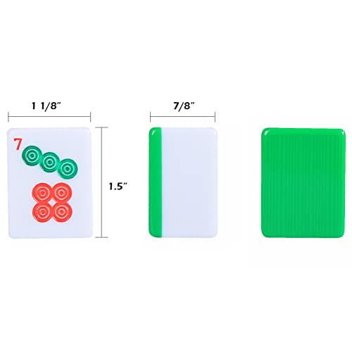 Chinese Mahjong Game Set, With Large (1.5") 144 Numbered Melamine Green Tiles, 2 Spare Tiles, 3 Dice And A Wind Indicator, Carrying Travel Case With English Instruction Included (Mah Jongg, Majiang) #TOP3