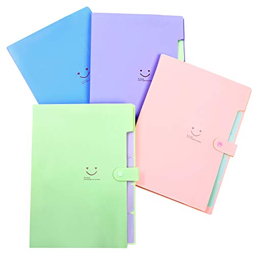 Phyxin Expanding File Folder Office Organizer 5 Pockets Accordion Folder with Labels A4 Letter Size 4 Pack Pink Blue Purple Green
