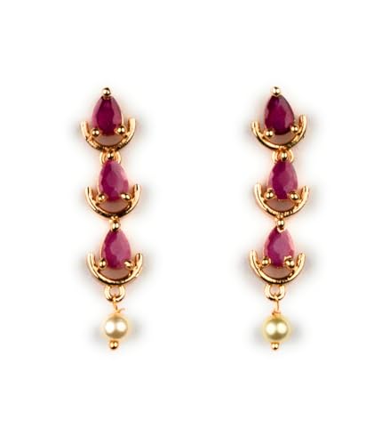 Image of Sasitrends Micro Gold Plated American Diamond Ruby stone Studded Jewellery Set