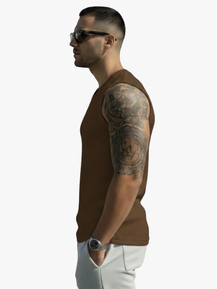 Image of Men's Sleeveless Waffle Tank Top Vest Round Neck for Sports Gym Workout Fitness Wear