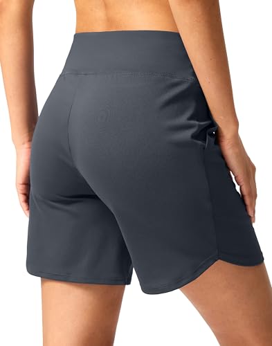 Image of G Gradual Women's Athletic Shorts 6 inch High Waisted Stretchy Bermuda Shorts for Women Quick Dry Summer Casual Shorts