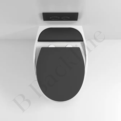 Image of B Backline Elite Ceramic Rimless Wall Hung Western Toilet /Water Closet /Commode /European Commode With Soft Close Toilet Seat Cover - P Trap 57 X 39 X 42 Cm (Black Matt White) (5 Years Warrenty)