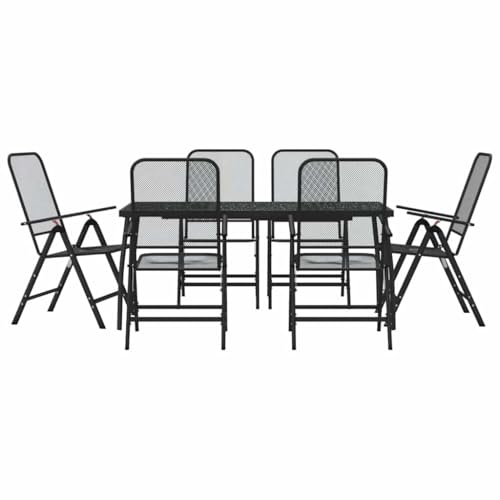 vidaXL Garten Essgruppe 7-TLG., Klappbar Essgarnitur mit Metallgestell, Sitzgruppe Garnitur mit verstellbare Rückenlehne, Gartentisch Stuhl Gartenmöbel, Anthrazit Streckgitter