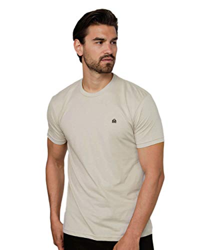 Image of Men's Crew Neck T-Shirts - Premium Fitted Modern Basic Logo Tees-1-pack Ivory-Medium
