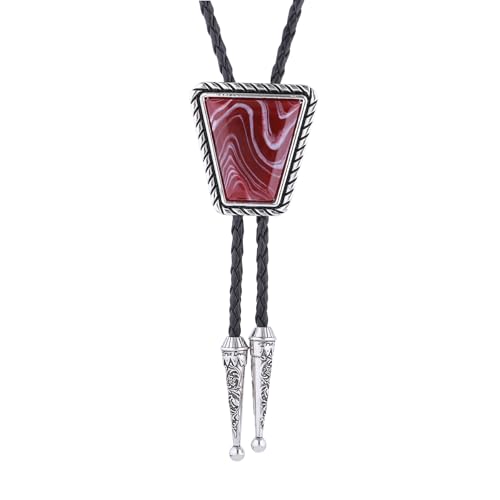 Image of Bolo Tie for Men Women Cowboy Turquoise Celtic Natural Tiger Eye Stone Longhorn Bull Western Leather Bolo Necktie